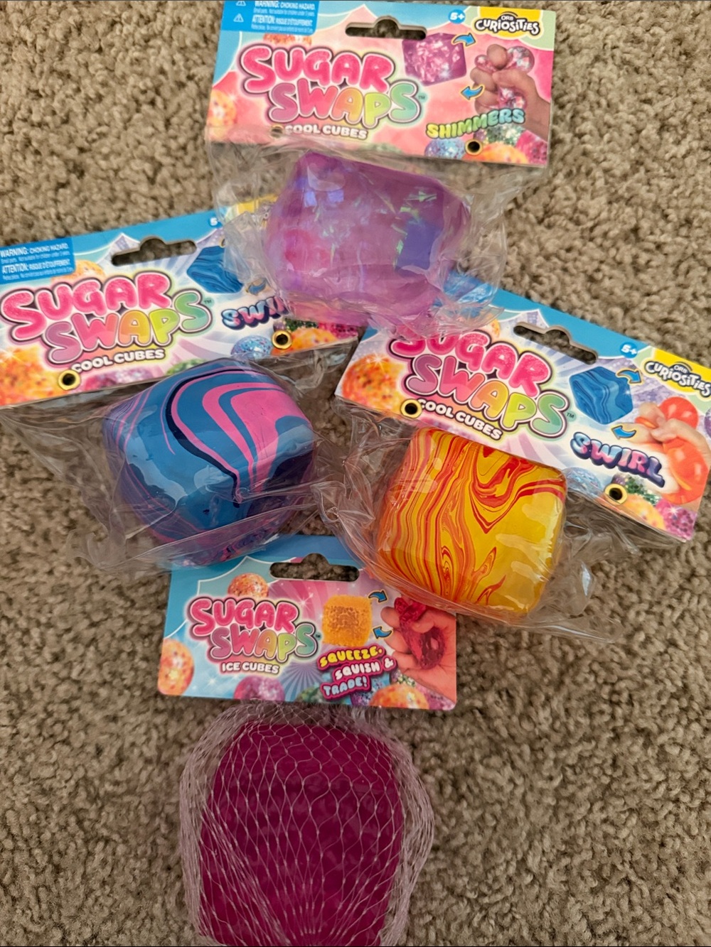 Sugar Swaps Kids Toy Cool Cube bundle squishy - Pink/Blue/Yellow Swirl Variety